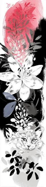 Free flower bookmark featuring floral artwork with a cat on a white background